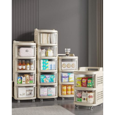 Шкаф пластиковый 5 секций 380*300*1040 мм на колесах прозрачно бежевый Baizheng