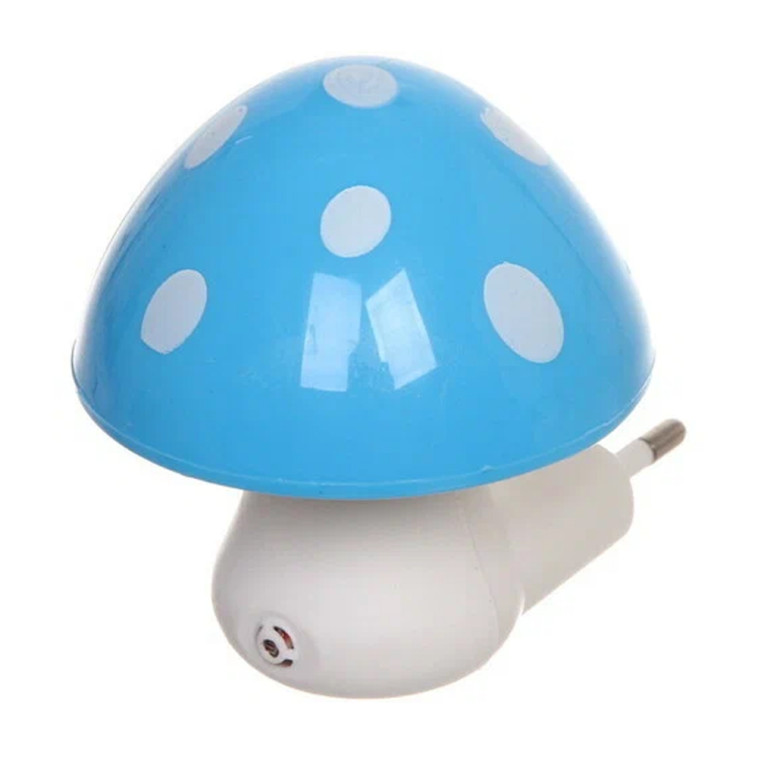 Ночник светильник 7,5*7 см с датчиком света голубой 4LED 230V Гриб