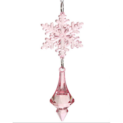 Украшение елочное 13 см розовый Хрустальная снежинка Серпантин