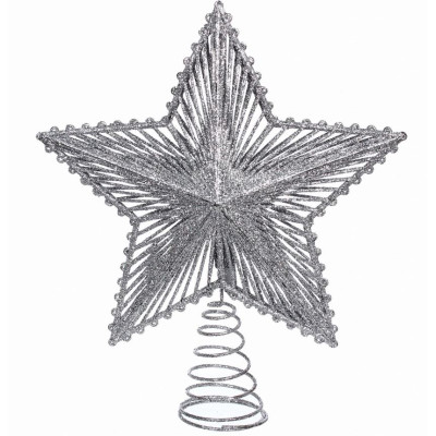 Верхушка пластиковая на елку Звезда 20*23 см серебро Волшебница Серпантин