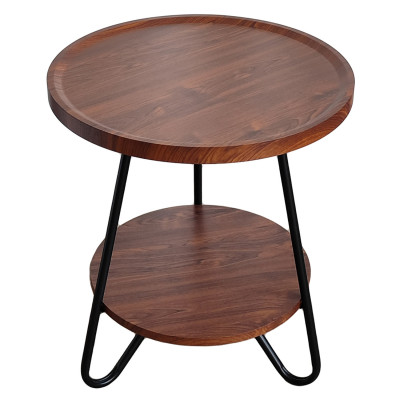 Стол МДФ журнальный 50*50*52 см 2-х ярусный рама металл черный орех Baizheng