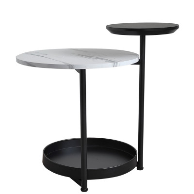 Стол МДФ журнальный 58*45*56 см 3-х ярусный рама металл черный мрамор белый Baizheng