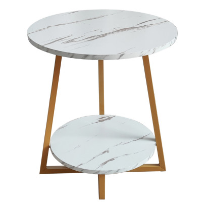 Стол МДФ журнальный 50*50*50 см 2-х ярусный  рама металл золото белый мрамор Baizheng