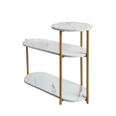 Стол МДФ журнальный 64*30*62 см 3-х ярусный рама металл золото белый мрамор Baizheng
