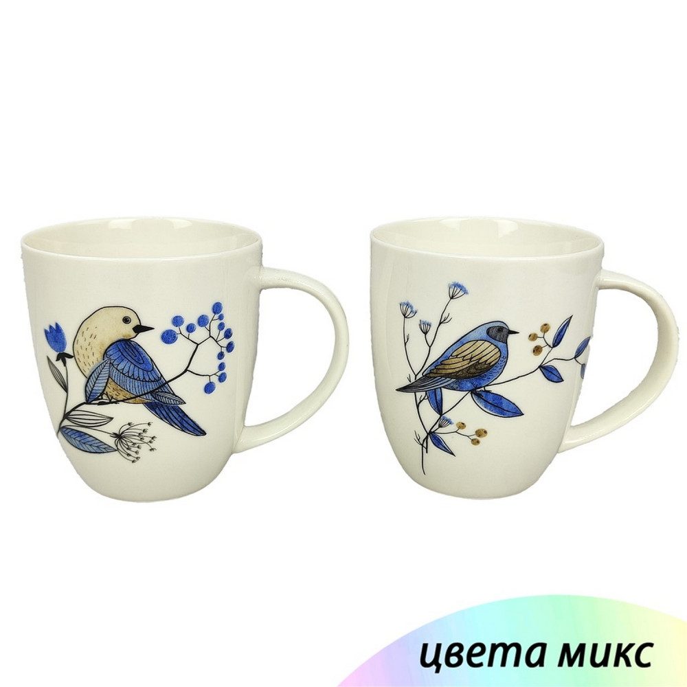 Кружка фарфоровая 420 мл Birds on branches JS23019 Коралл