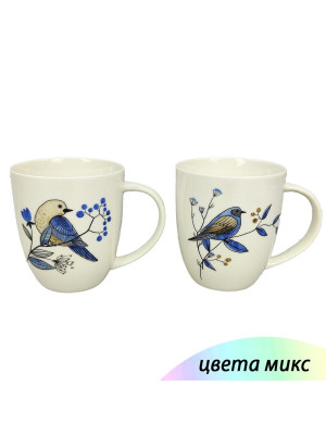 Кружка фарфоровая 420 мл Birds on branches JS23019 Коралл