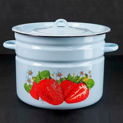 Бак эмалированный 20 л крышка петля серо-голубой Клубника садовая Стальэмаль