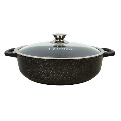 Жаровня алюминиевая  3 л 26*7 см лит ручка стекл крышка индукция Юбилей Горница