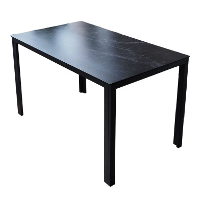 Стол стеклянный кухонный 120*70 см мрамор ножки металл черный DT-835H Baizheng