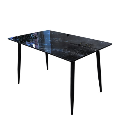 Стол стеклянный+МДФ кухонный 130*80 см мрамор ножки металл черный DT-109 2 кор Baizheng