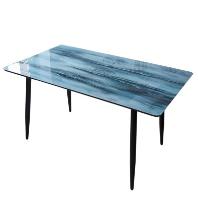 Стол стеклянный+МДФ кухонный 140*80 см серый ножки металл черный DT-205SNH 2 кор Baizheng