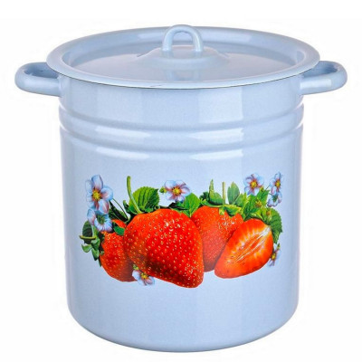 Кастрюля эмалированная 12 л петля цилиндрическая серо-голубой Клубника садовая Стальэмаль