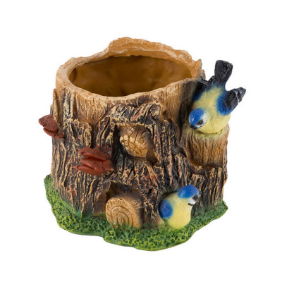 Кашпо полистоун 17 см Пень с птицами Park