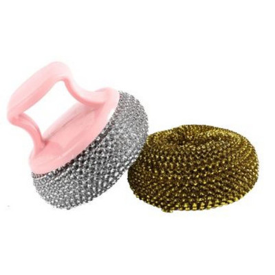 Губка металлическая для посуды 2 шт с пластиковым держателем микс Baizheng