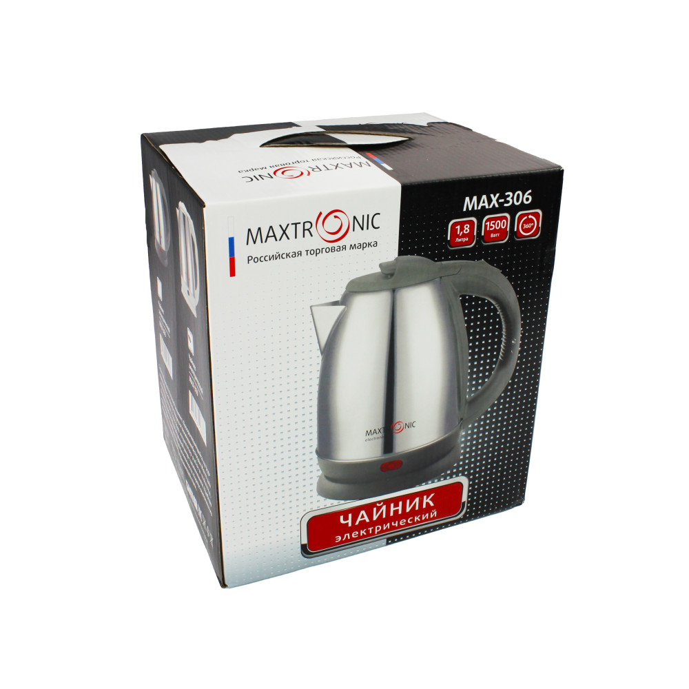 Чайник металлический электрический 1,8 л 1,8 кВт белый металлик Цветок Maxtronic