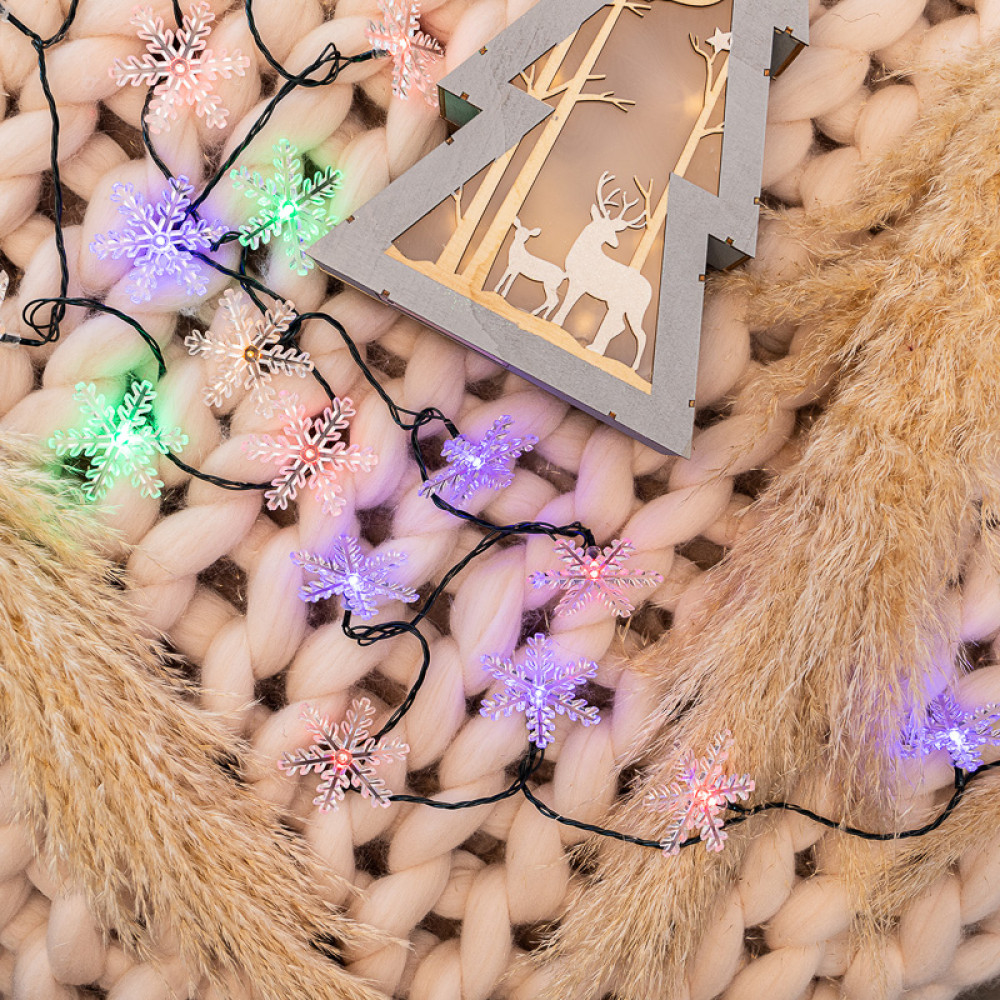 Гирлянда светодиодная  4,4 м 30 led 230 В снежинки мультиколор Neon-night