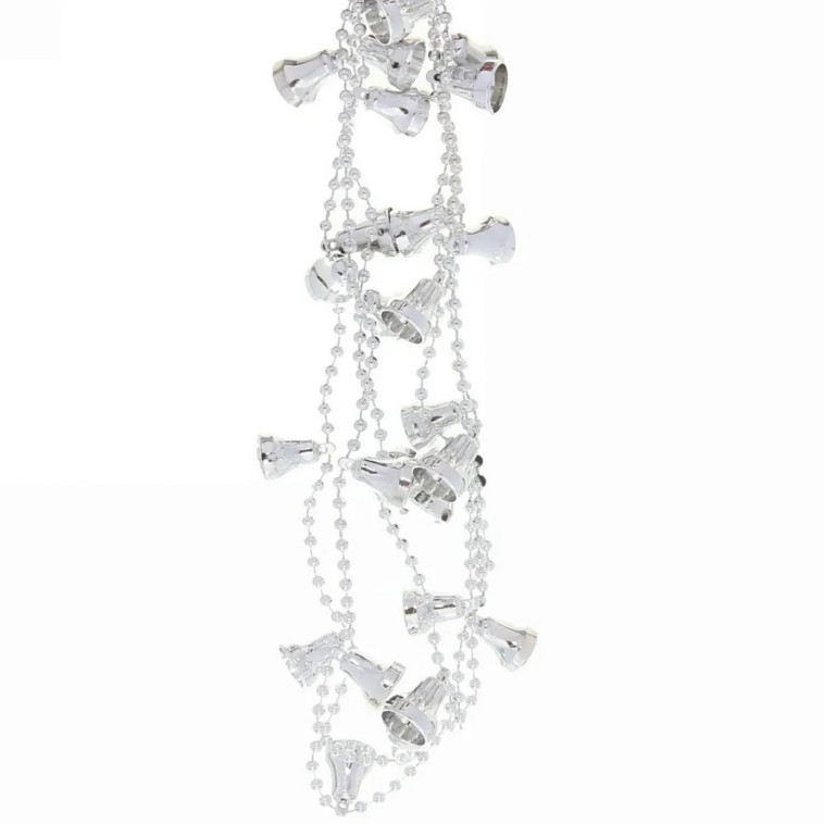 Фото Бусы пластиковые на елку 1,5 м d-2 см серебро Колокольчики 1403-7