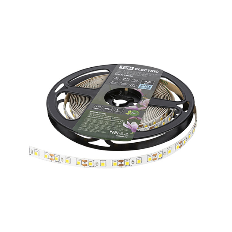 Лента светодиодная SMD2835-120 LED/м-IP20-12 В-9,6 Вт/м-4000 К (упак/5м) блистер TDM