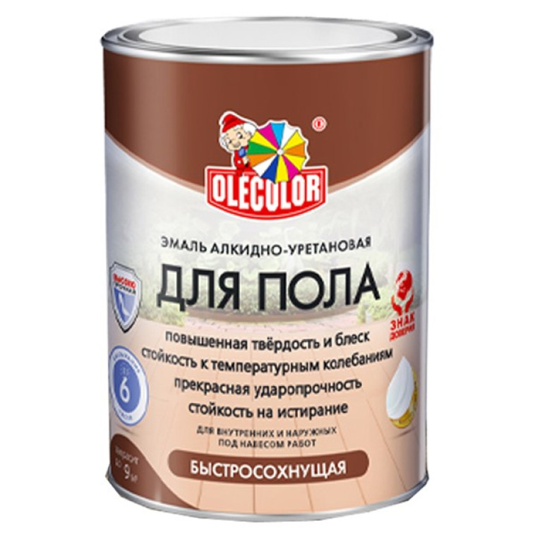 Изображение Эмаль для пола алкидно-уретановая OLECOLOR желто-коричневый быстросохнущая 1,8кг