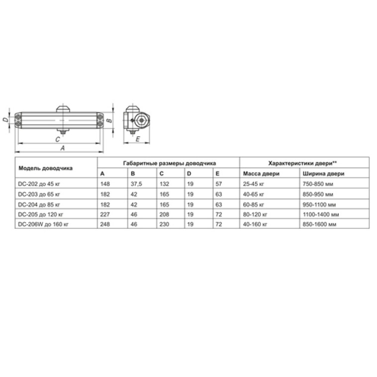 Фото Доводчик дверной DC-203  AL до 65кг