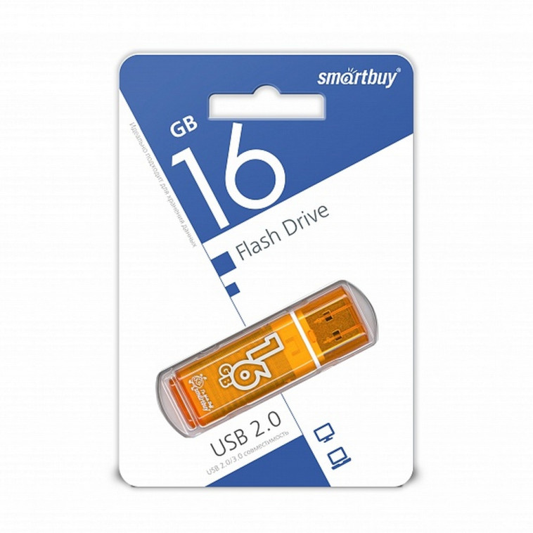 Накопитель пластиковый USB 16 GB оранжевый Glossy series Smartbuy