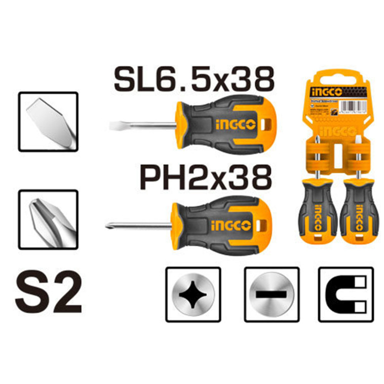 Набор отвeрток  2 шт  (PH2*6*38. SL6,5*6*38) INGCO HKSDS2228 INDUSTRIAL