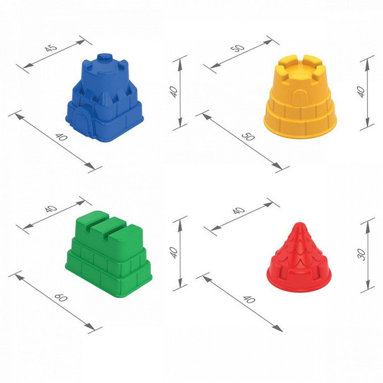 Фото Набор формочек пластиковый детский для игр в песке 4 пр 110*90*50 мм Башенки Нордпласт