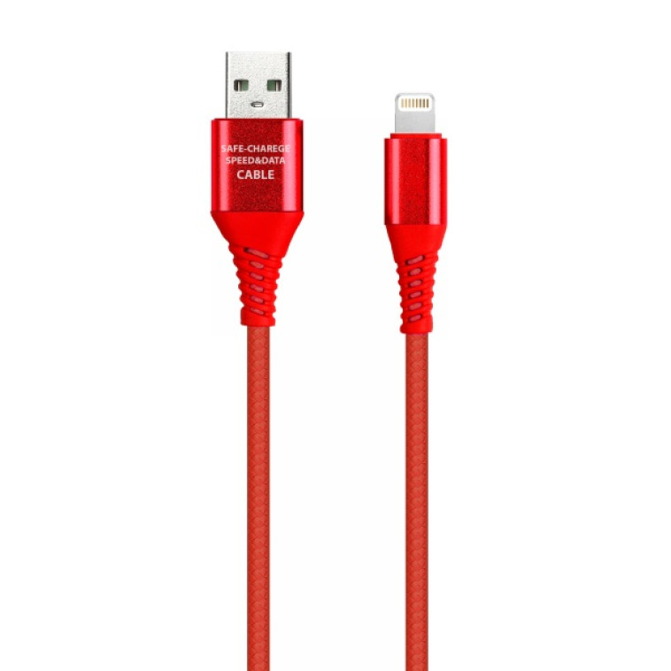 Кабель USB - 8pin в резин оплетке Gear макс 2А 1 м мет након красный Smartbuy (1/50)