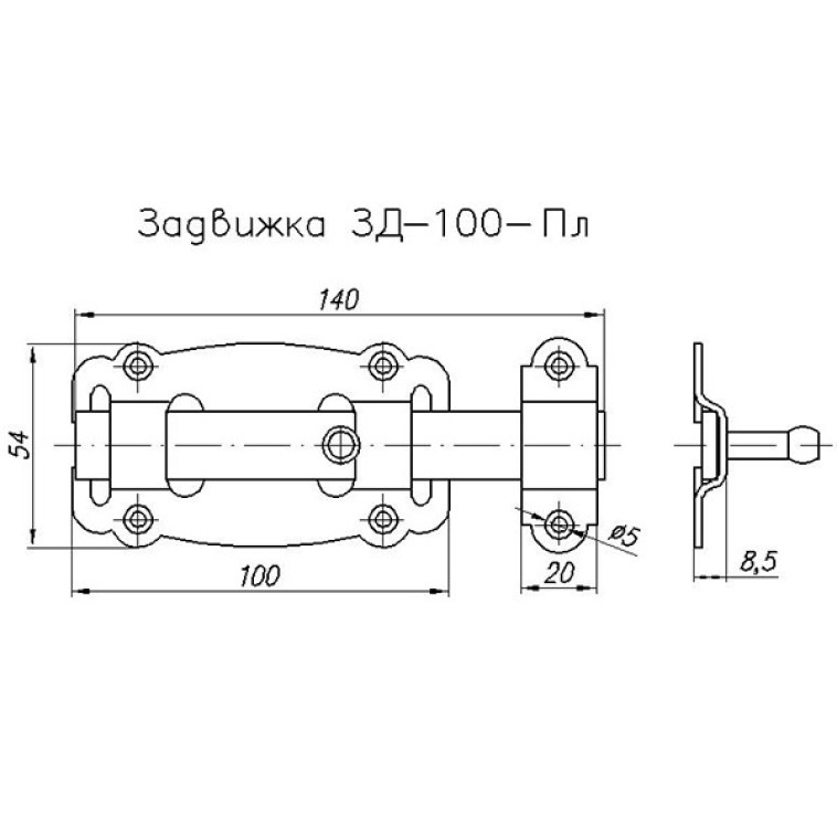 Изображение Задвижка дверная ЗД-100-Пл-SL черный матовый