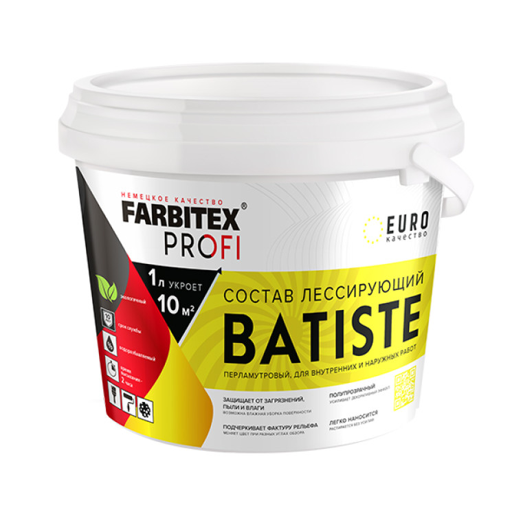 Состав лессирующий полупрозрачный "BATISTE" серебро 0.9 л (6) FARBITEX PROFI, , шт