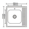 Мини изображение Мойка кухонная, угловая 600*600мм, глянц, толщ. 0,6мм, глубина 160мм Accoona (10) AB6060-L
