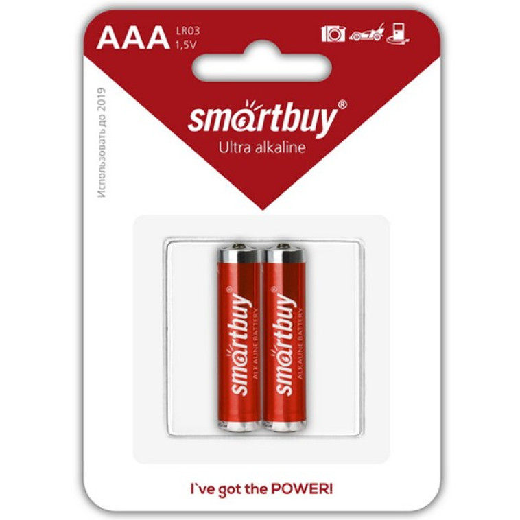 Изображение Батарейка AAA Мизинчиковая 1,5V LR03 Alkaline (2шт) Smartbuy (24/240)
