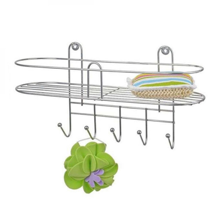 Полка металлическая для ванной 1-ярусная 35*13*17см 5 крючков хром Алтайский Металлист (1/8)