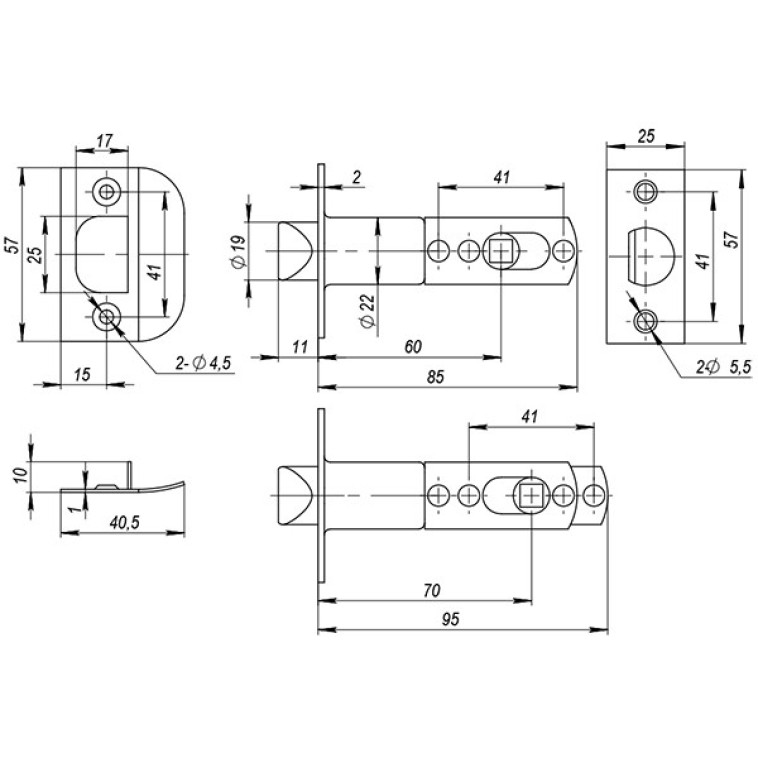 Картинка Ручка защелка 6082 CP-B (хром) фик.