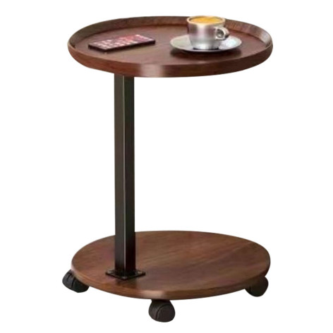 Стол МДФ журнальный 40*40*60 см 2-х ярусный рама металл черный на колесиках орех Baizheng