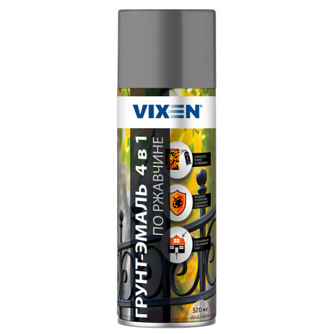 Грунт-эмаль аэроз. по ржавчине 4 в 1 серое окно RAL7040 520мл Vixen VX517040