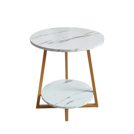 Стол МДФ журнальный 50*50*50 см 2-х ярусный  рама металл золото белый мрамор Baizheng