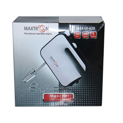 Миксер пластик 350 Вт 5 скоростей 4 насадки бело-серый Maxtronic