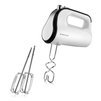 Миксер пластик 350 Вт 5 скоростей турбо 4 насадки бело-черный Brayer