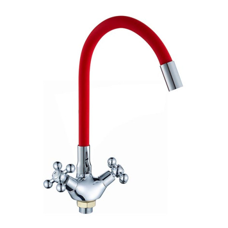 Смеситель для кухни однорычажный DIKALAN D57E36/57Е51/D57E59 Хром Излив силикон красный