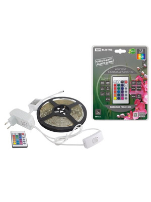 Комплект светодиодной ленты SMD5050-30 LED/м-12 В-7,2 Вт/м-IP65-RGB (5 м), 24 Вт, IR-контроллер TDM