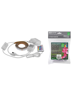 Комплект светодиодной ленты SMD5050-30 LED/м-12 В-7,2 Вт/м-IP65-RGB (1 м), 12 Вт, IR-контроллер TDM