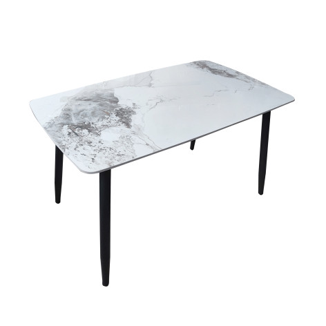 Стол кухонный керамогранит 130*80 см каркас металл черные ноги 8A 2 части Baizheng