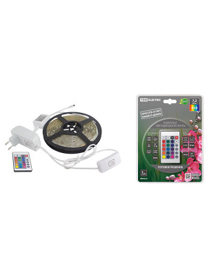 Комплект светодиодной ленты SMD5050-30 LED/м-12 В-7,2 Вт/м-IP20-RGB (5 м), 24 Вт, IR-контроллер TDM