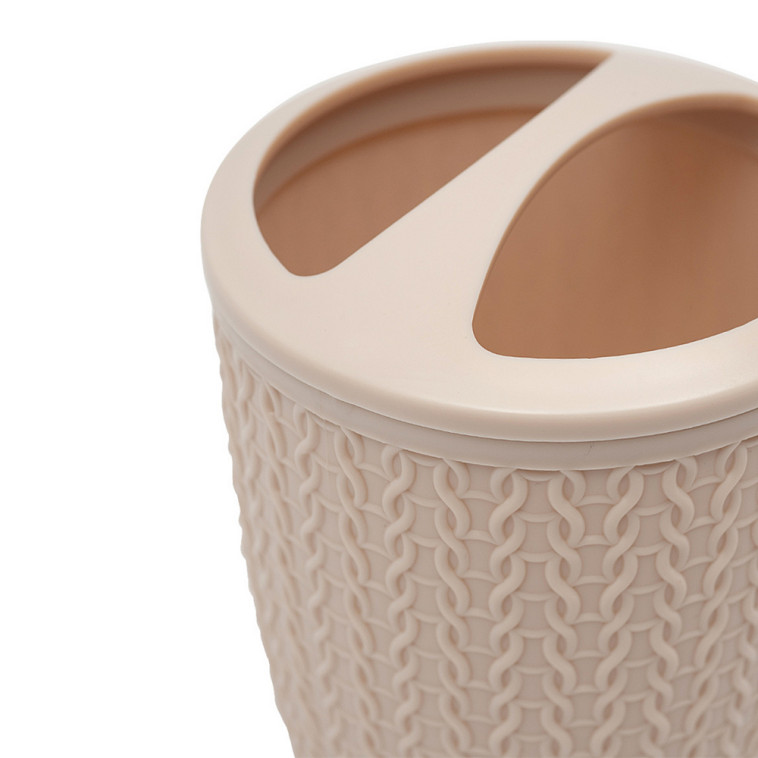 Изображение Подставка пластиковая для зубных щеток 93*93*125 мм бежевый Вязаное плетение Альтернатива