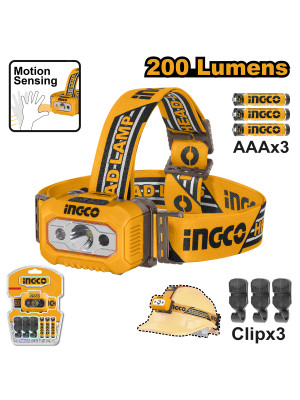 Фонарь налобный 200 Лм INGCO HHL013AAA8 INDUSTRIAL