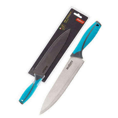 Нож нерж сталь лезвие 20 см 1,8 мм поварской прорез ручка блистер Arcobaleno Mallony