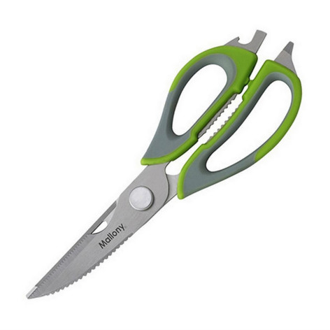 Ножницы нерж сталь 22,8 см 2,8 мм кухонные пласт ручка зеленый Mallony