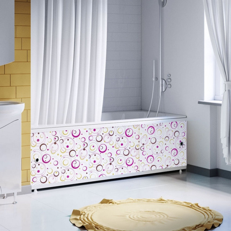 Картинка Экран для ванны 1,5м Оптима Decor геометрия круги лиловые 1480х496х29