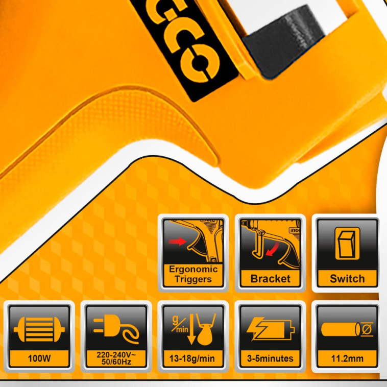 Пистолет клеевой 100 Вт 11мм  INGCO GG6008 Фото Пистолет клеевой 100 Вт 11мм  INGCO GG6008